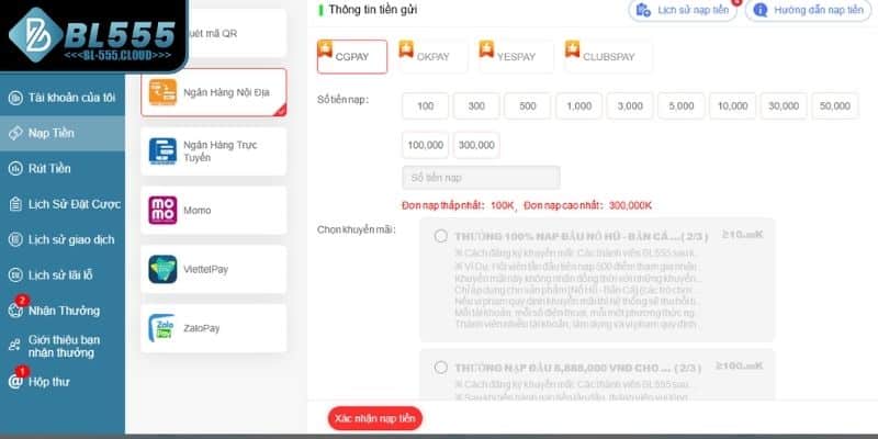 Đây là phương thức nạp tiền BL555 phổ biến và dễ thao tác